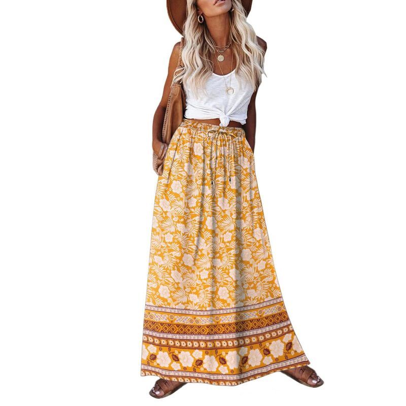 ジーグー レディース ボトムスカート A ライン ハイウエスト フラワー柄 プリーツ ミディ フラワー Zeagoo Womens Pleated A Line Midi Boho Skirts Fl