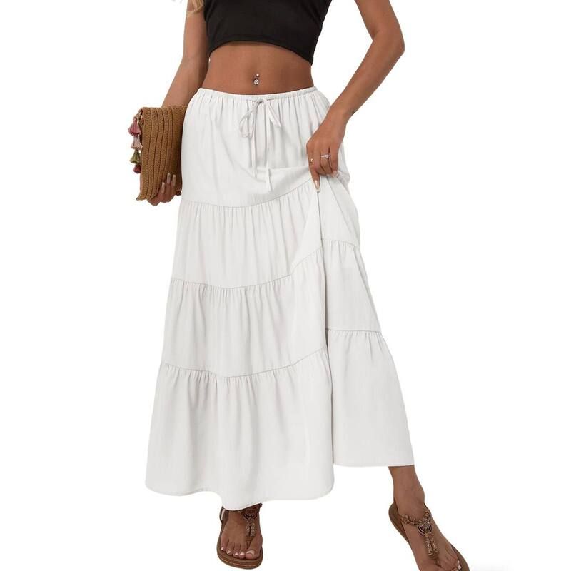 クリアフラワー レディース ボトムスカート ハイウエスト ミディ ClearFlower Womens High Waist Elastic Drawstring Flowy Midi Skirts