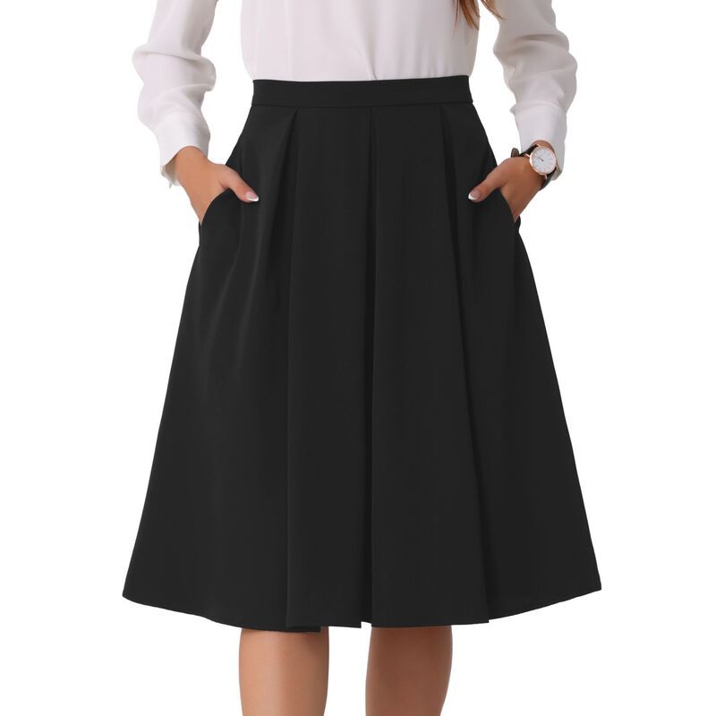 インスパイア シック レディース ボトムスカート A ライン ハイウエスト プリーツ ミディ INSPIRE CHIC High Waist ALine Skirt for Womens Flare
