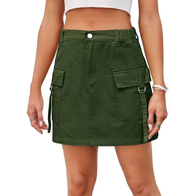 エリートスピリット レディース ボトムスカート ハイウエスト デニム EliteSpirit Cargo Denim Skirts for Women Solid Casual Short Denim