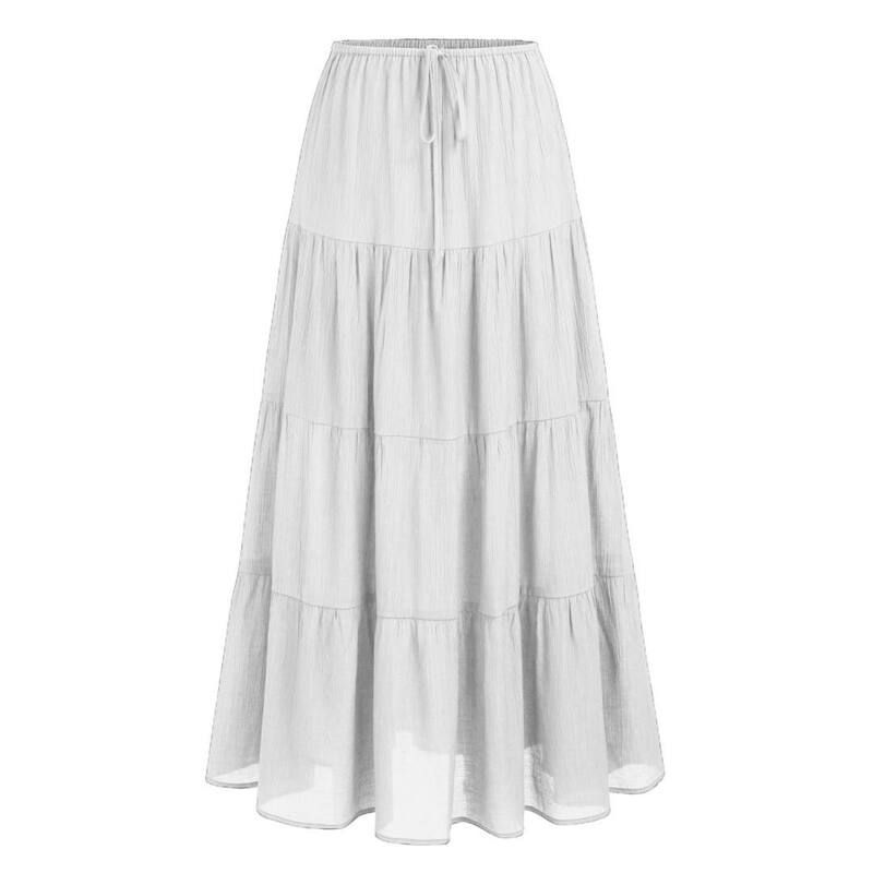 イエスファッション レディース ボトムスカート ティアード A ライン ハイウエスト プリーツ フリル Yesfashion Womens High Waistie red Ruffle Pleate