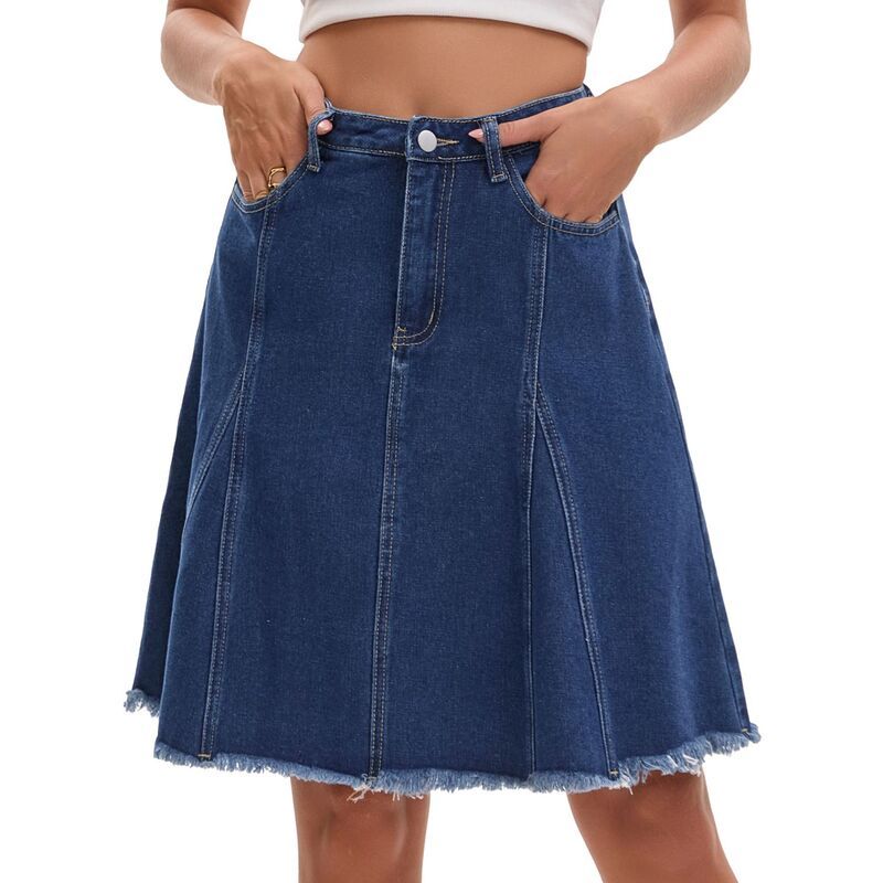 インスパイア シック レディース ボトムスカート A ライン ハイウエスト デニム INSPIRE CHIC Womens Denim Skirt A Line High Waist Fla red