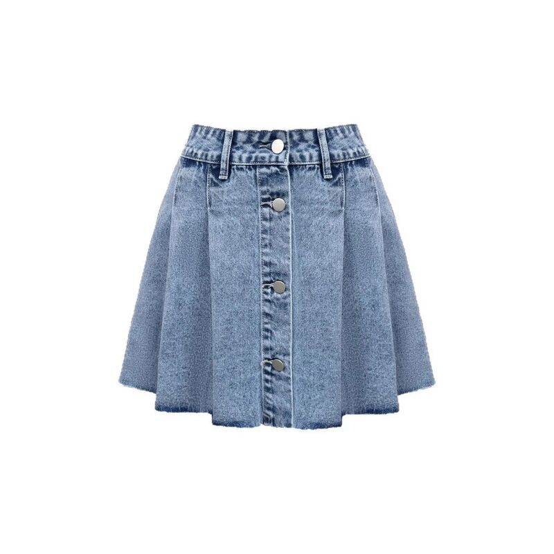 イエスファッション レディース ボトムスカート A ライン ハイウエスト プリーツ ミニ デニム Yesfashion Womens High Waist Denim Skirts Button Pl