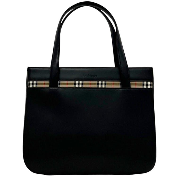 バーバリー ハンドバッグ トートバッグ BURBERRY レザー ノバチェック ブラック 黒 中古 レディース