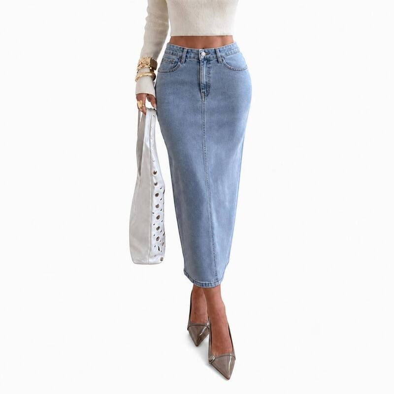 エリートスピリット レディース ボトムスカート A ライン ミディ デニム EliteSpirit Womens Long Jean Skirtstretch Denimidi Skirts with