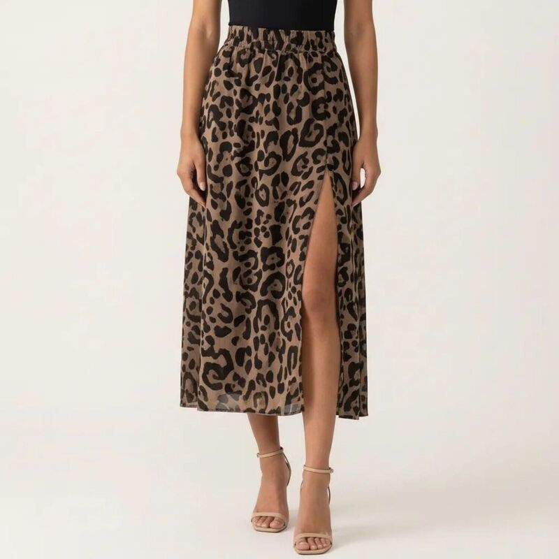 アンナカシ レディース ボトムスカート サイドスリット A ライン ハイウエスト プリント ミディ AnnaKaci Womens Leopard Print Midi Skirt High Wais