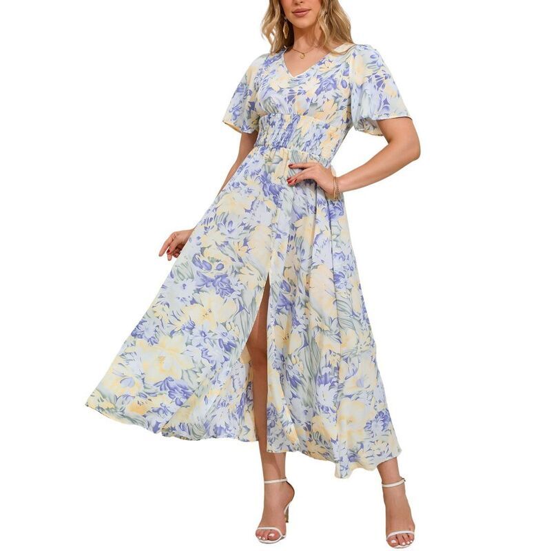 ボディサイズ レディース ボトムスカート Vネック フラワー柄 プリント フリル フラワー BODDYSIZE Womensummer Wrap Up Floral Print V Neck Shor