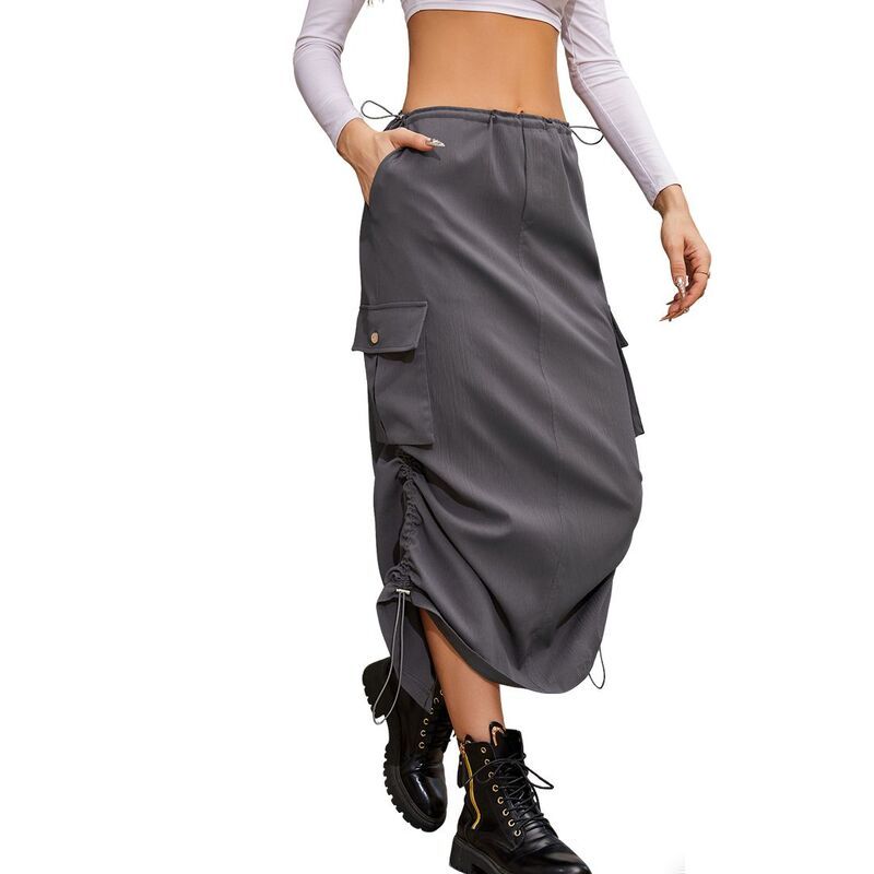 クリアフラワー レディース ボトムスカート ドローコードウエスト ギャザー ミディ ClearFlower Womens Midi Length Drawstring Waist Side Pocke