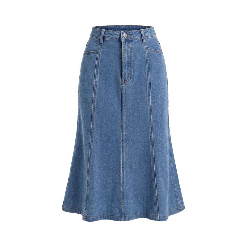 インスパイア シック レディース ボトムスカート A ライン ミディ デニム INSPIRE CHIC Womens Denim Skirt High Waisted ALine Fishtail C