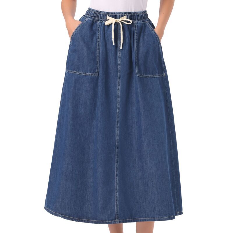インスパイア シック レディース ボトムスカート A ライン デニム マキシ INSPIRE CHIC Denimaxi Skirt for Women Elastic Waist Casual A