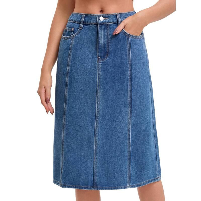 インスパイア シック レディース ボトムスカート A ライン ひざ丈 ハイウエスト デニム INSPIRE CHIC Womens Denim Skirt High Waist A Linelasti