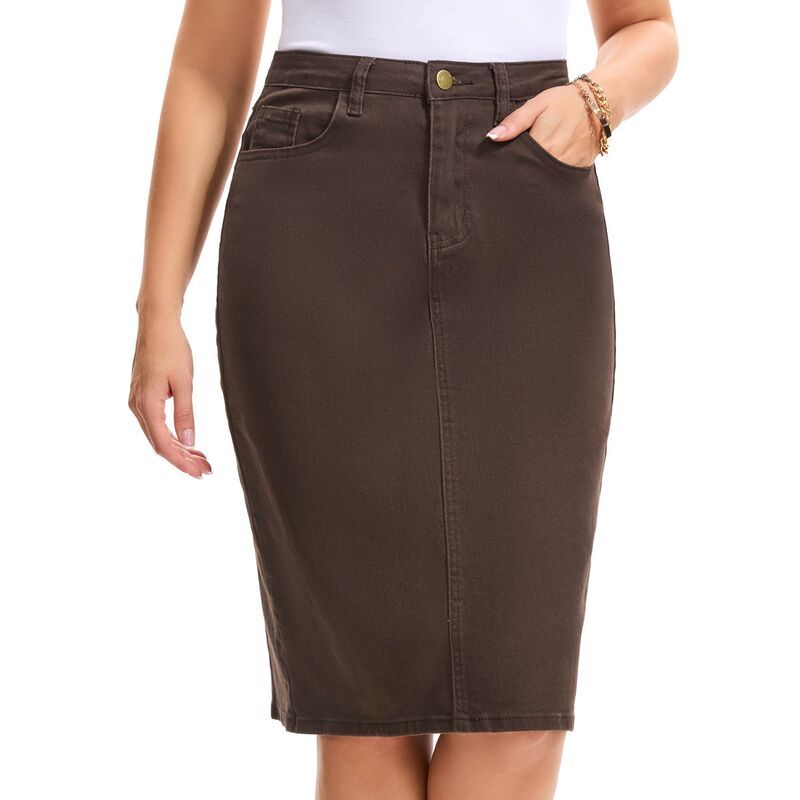 インスパイア シック レディース ボトムスカート ひざ丈 ハイウエスト デニム INSPIRE CHIC Womens Jean Skirt High Waist Back Slit Stretch