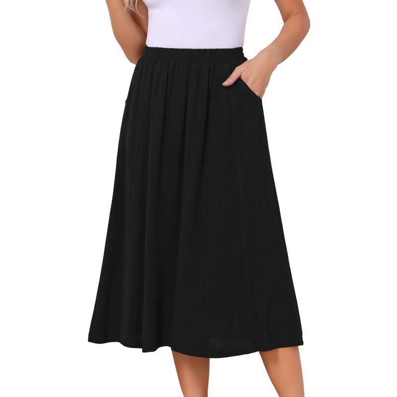 インスパイア シック レディース ボトムスカート A ライン ハイウエスト ミディ リネン INSPIRE CHIC Womens Linen Skirt Summer Casual Flowy Sw