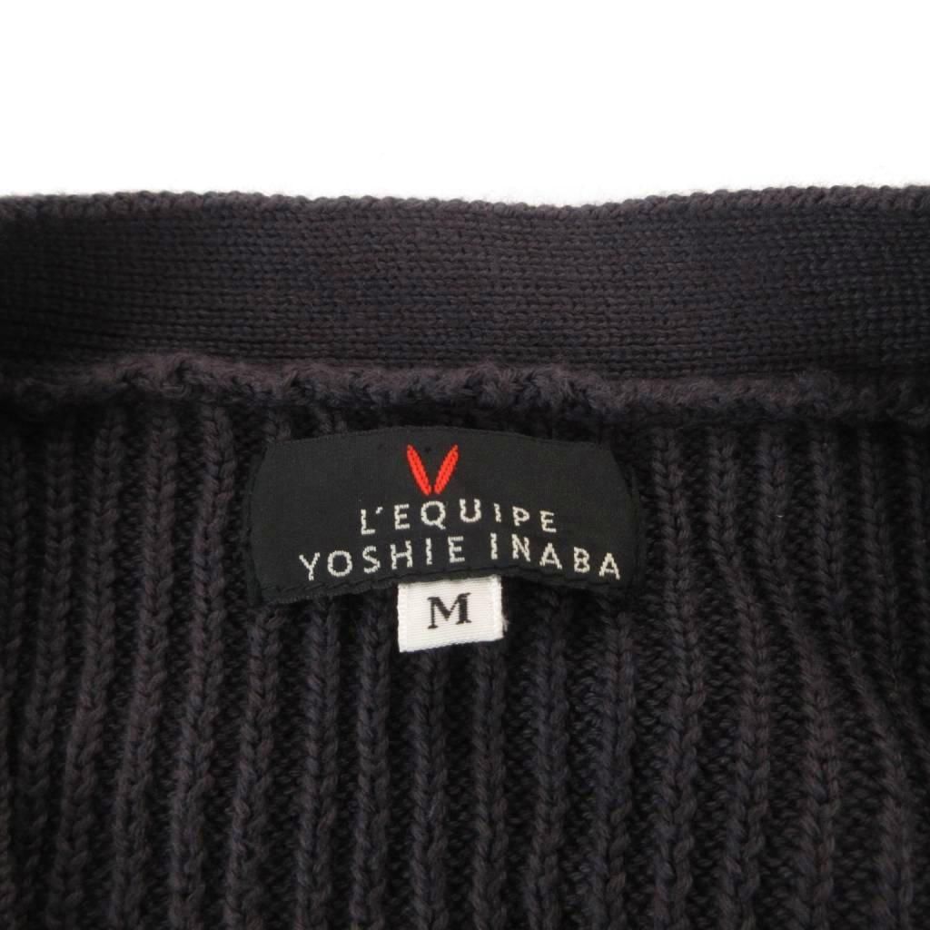 L'EQUIPE YOSHIE INABA(レキップ ヨシエイナバ) 長袖セーター サイズ9 M レディース美品  - ダークネイビー Vネック レキップヨシエイナバ L'EQUIPE YOSHIE INABA コットンカーディガン M