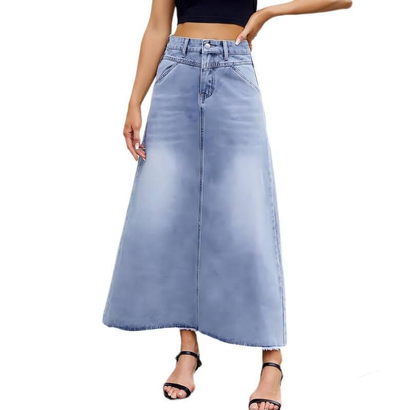 クリアフラワー レディース ボトムスカート スリムフィット A ライン ハイウエスト デニム マキシ ClearFlower Womens Denim High Waist A Line Frayed