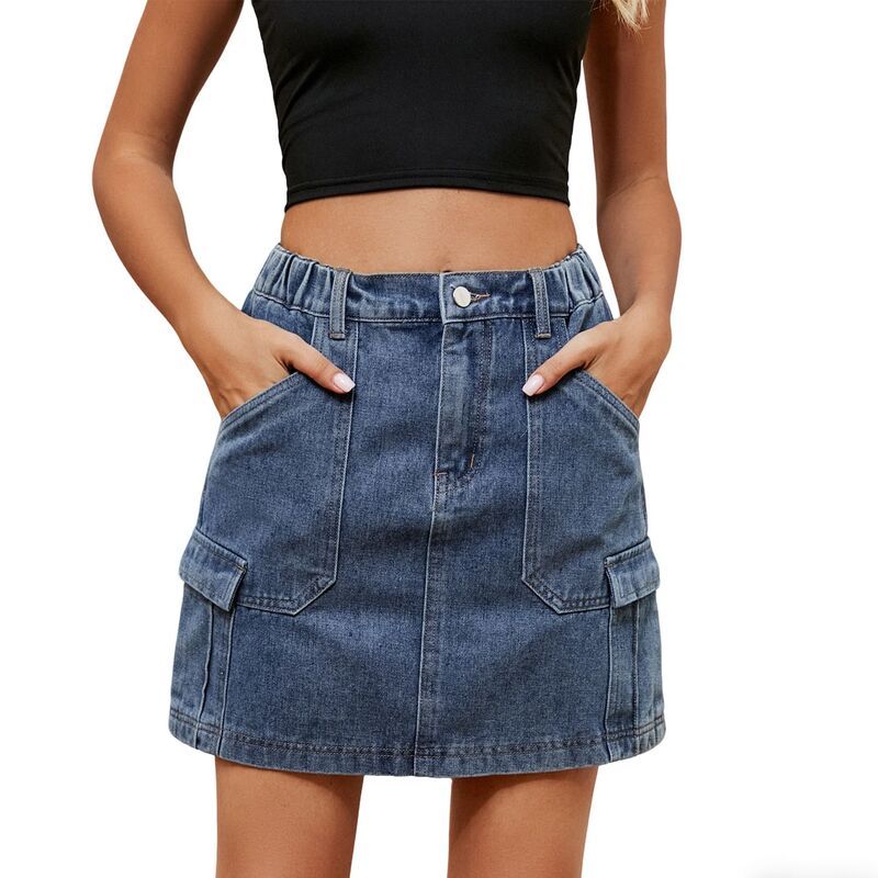 エリートスピリット レディース ボトムスカート ミニ デニム EliteSpirit Womens Elastic Waist Washedenim Boho Mini Skirt Summer Ca