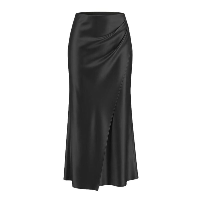 クリアフラワー レディース ボトムスカート ハイウエスト ギャザー ミディ サテン シルク ClearFlower Womens High Waist Satin Midi Skirt Ruched