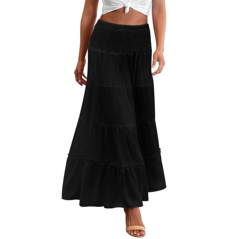 ジーグー レディース ボトムスカート A ライン ハイウエスト フリル マキシ Zeagoo Womens Elastic High Waist A Line Layeruffle Swing Cas