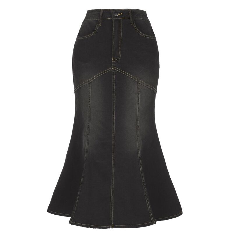 アレグラ ケー レディース ボトムスカート ミディ デニム ALLEGRA K Fishtail Denim Skirt for Women Washed Midi Jean Bodycon Skir