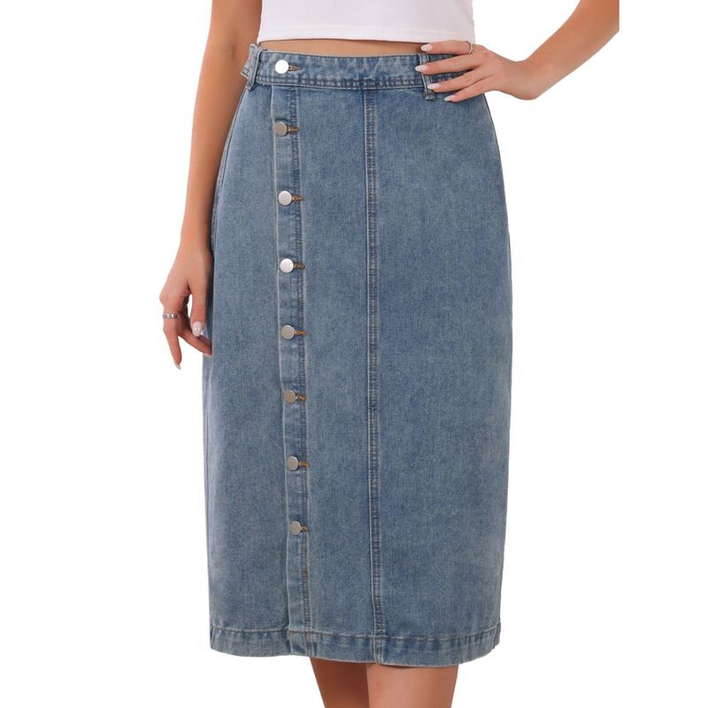 インスパイア シック レディース ボトムスカート ミディ デニム INSPIRE CHIC Women Denimidi Skirt High Waisted Button Up Casual Sli
