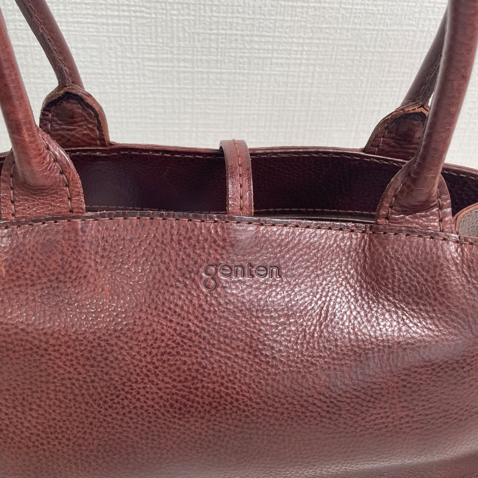 美品 genten ゲンテン レザー ハンドバッグ ダークブラウン - メルカリ