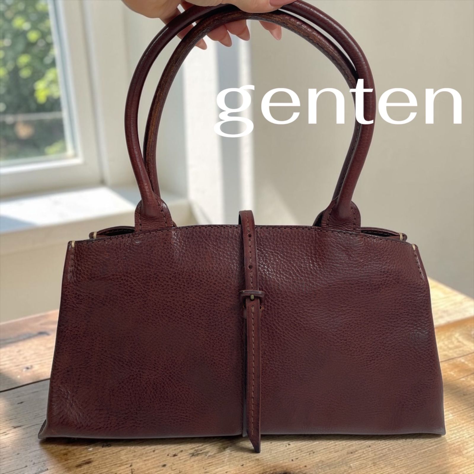 美品 genten ゲンテン レザー ハンドバッグ ダークブラウン - メルカリ