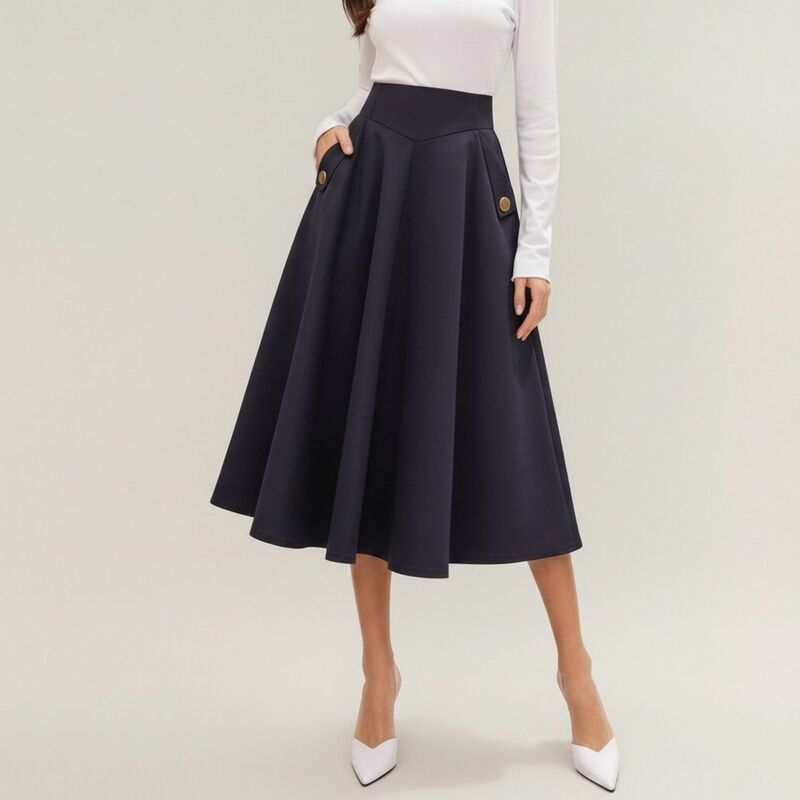 アンナカシ レディース ボトムスカート A ライン ハイウエスト ミディ AnnaKaci Womens Midi ALine Skirt with Structu red High Waist an