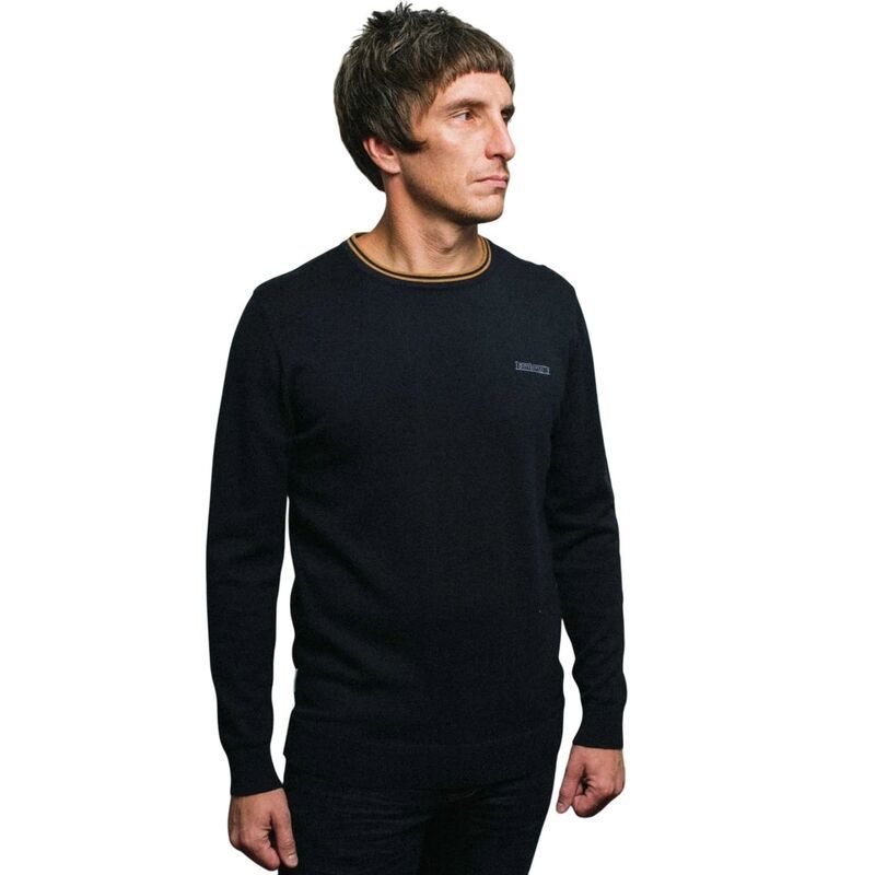 ランブレッタ メンズ アウター ニット・セーター Lambretta Mens Tipped Knitted Jumper Iron And Black ブラック