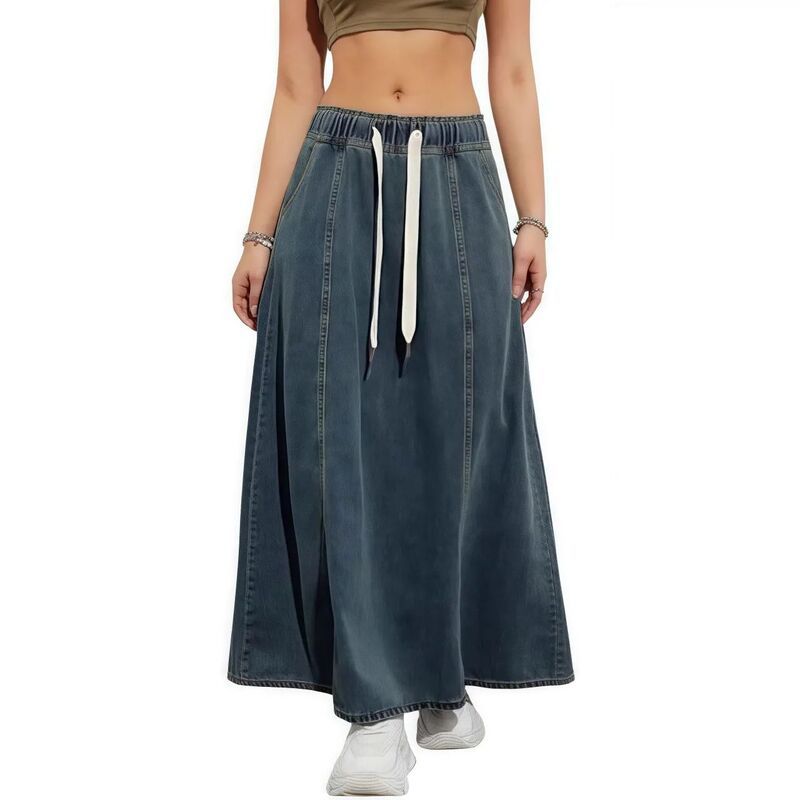 クリアフラワー レディース ボトムスカート A ライン デニム マキシ ClearFlower Women Denim Skirts Trendy A Line Long Maxi Pull On E