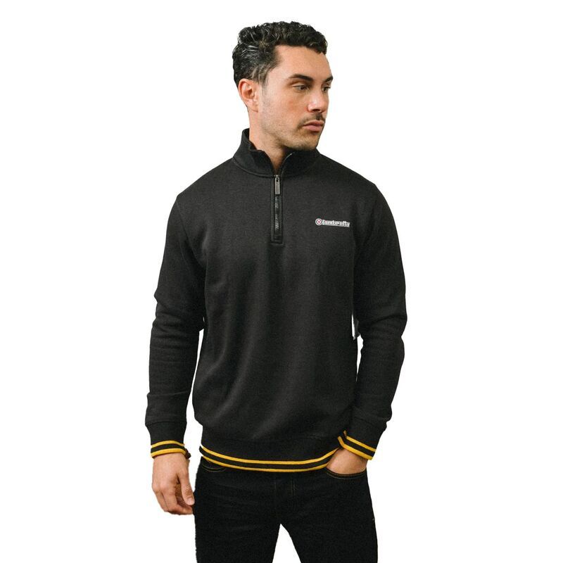 ランブレッタ メンズ アウター ニット・セーター ハーフジップ スウェット シャツ Lambretta Mens Tipped Quarter Zip Sweatshirt Black And Gol