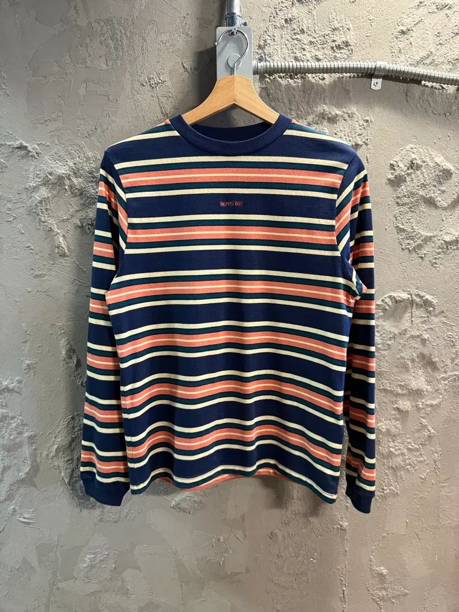 BEAMS BOY ストライプ長袖Tシャツ ネイビー