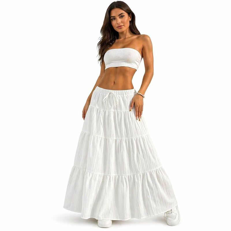 メガリテイラー レディース ボトムスカート マキシ MegaRetailer White Boho Maxi Skirt for Women White ホワイト