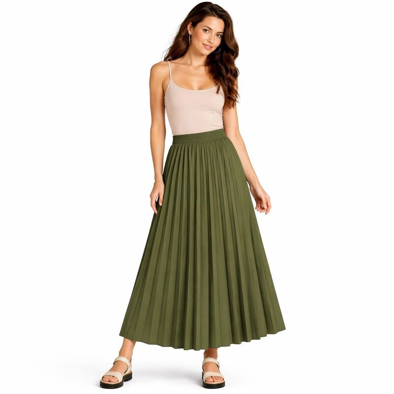 メガリテイラー レディース ボトムスカート A ライン MegaRetailer Womens Long ALine Skirt Green グリーン