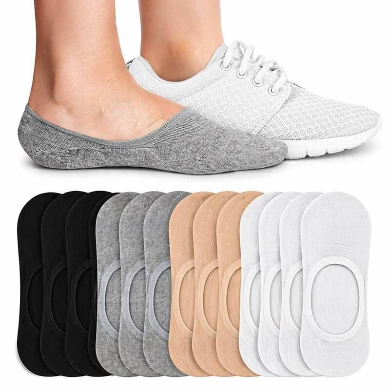 メガリテイラー レディース アンダーウェア 靴下 MegaRetailer Womensoft NonSlip No Show Socks Black White Khaki Grey ホワイト