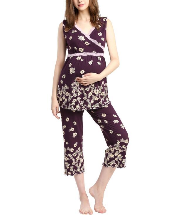 キミアンドカイ レディース アンダーウェア ナイトウェア マタニティ Maternity kimi kai Eeva Nursing Pajama Set Eggplant