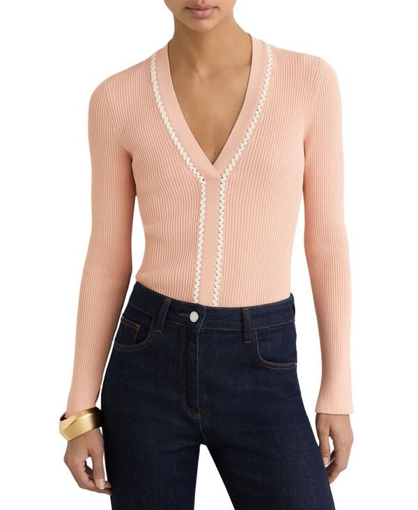 レイス レディース アウター パーカー・スウェット シャツ ニット REISS Womens CraftStitch RibKnit Sweatshirt Pink Ivory アイボリー
