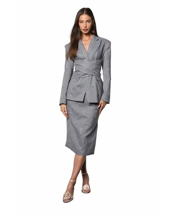 コースト レディース ボトムスカート ミディ Coast Womens Midi Pencil Skirt With Embellishment Grey グレー