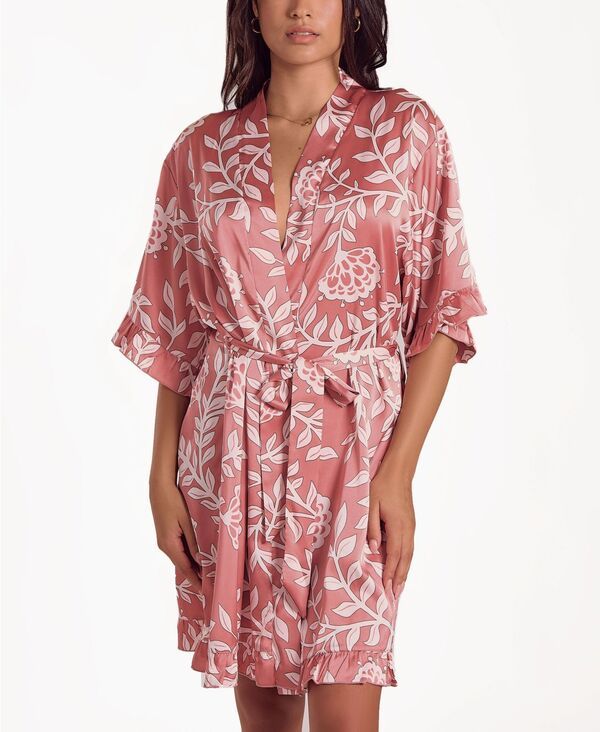 アイコレクション レディース アンダーウェア ナイトウェア フラワー柄 長袖 フラワー iCollection Womens Floral Stretch Woven LongSleeve Robe