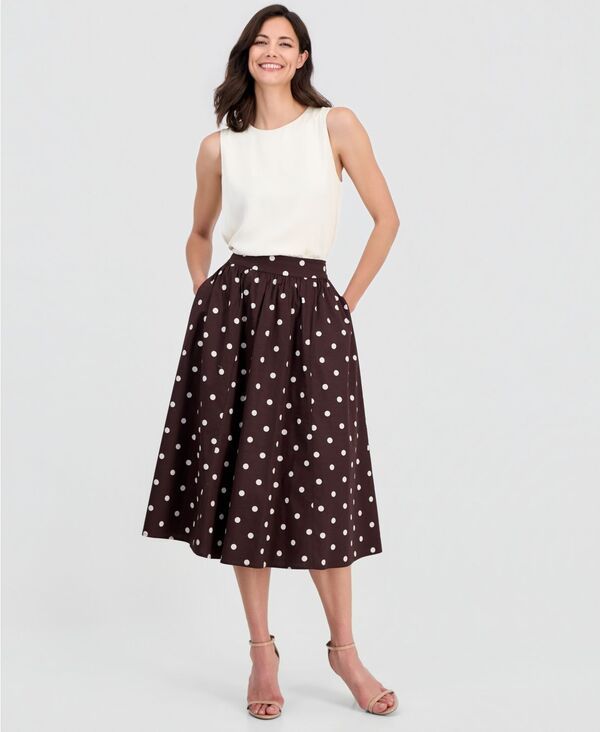 ティー・タハリ レディース ボトムスカート プリント ミディ Tahari Womens Printed PullOn Midi Skirt Cocoa Bean Dot ココア