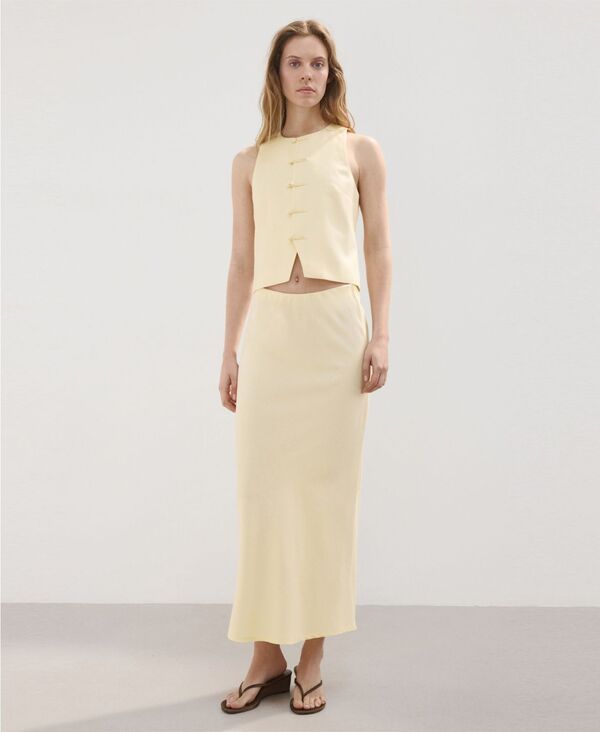 マンゴ レディース ボトムスカート リネン MANGO Womens LinenBlend Straight Skirt Vanilla