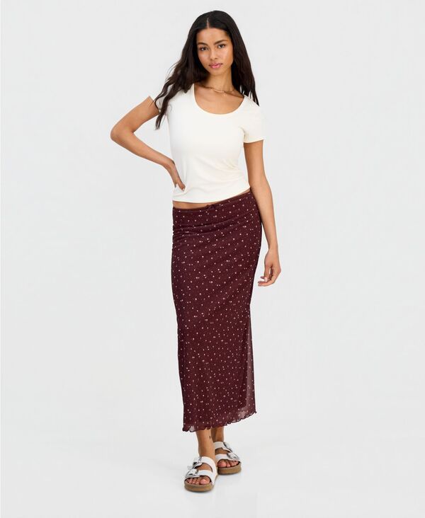 ヒッピーローズ レディース ボトムスカート プリント メッシュ ミディ Hippie Rose Juniors Printed Mesh Midi Skirt Burgundy Ditsy Flora