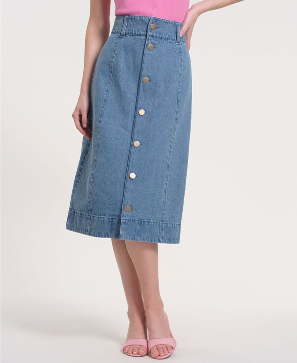 イザックミズラヒ レディース ボトムスカート デニム マキシ Isaac Mizrahi Womens ButtonFront Denimaxi Skirt Midwash デニム