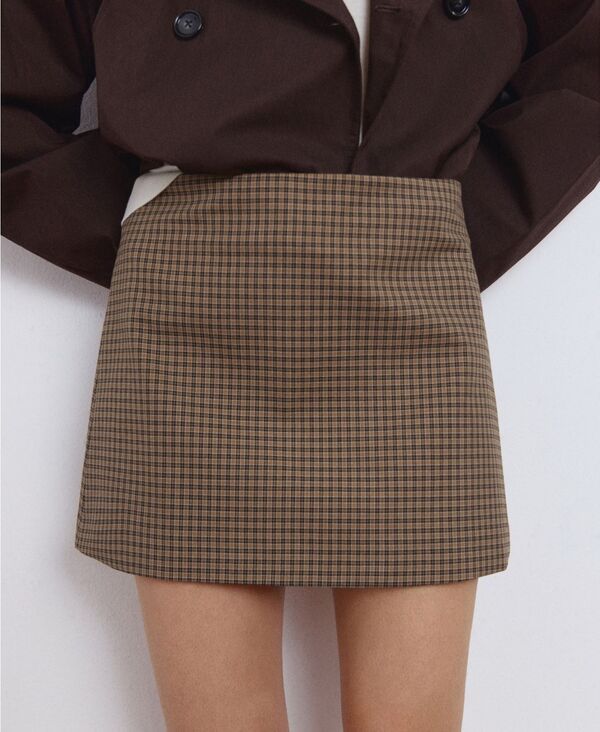 マンゴ レディース ボトムスカート MANGO Womens Houndstooth Short Skirt Brown ブラウン
