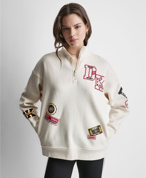 ダナ キャラン ニューヨーク レディース アウター パーカー・スウェット シャツ DKNY Sport Womens Campus Patch QuarterZip Sweatshirt Eggnog