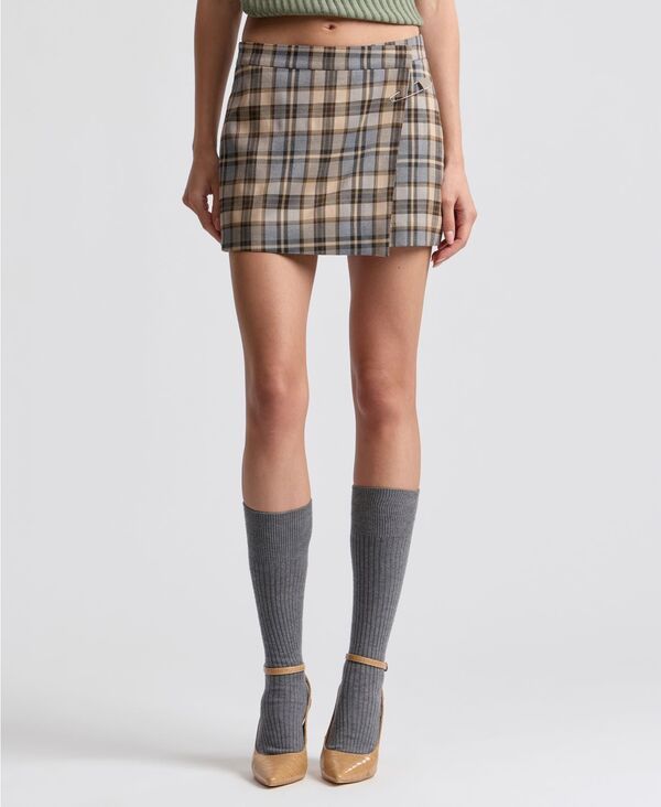 アヴェックレフィーユ レディース ボトムスカート ミニ Avec Les Filles Womens Plaid Mini Skort Light Brown Plaid ブラウン