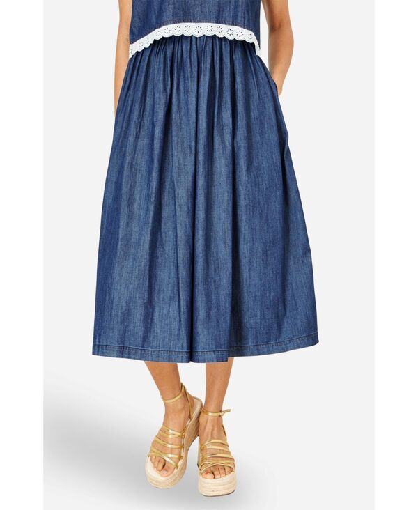 ユミキム レディース ボトムスカート ミディ デニム Yumi Womens Denim Chambray Gathe red Midi Skirt Blue ブルー