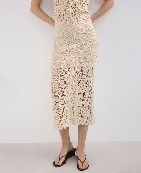 マンゴ レディース ボトムスカート ニット MANGO Womens Openworknitted Skirt Sand サンド