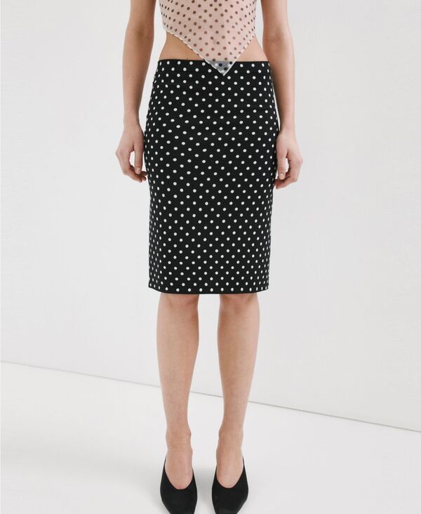 マンゴ レディース ボトムスカート ドット ミディ MANGO Womens Polka Dots Midi Skirt Black ブラック