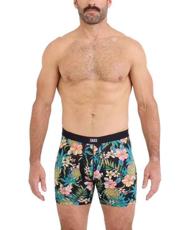サックス メンズ アンダーウェア 靴下 SAXX Mens Daytripper Comfort Stretch Boxer Brief Pineapple Field Black ブラック