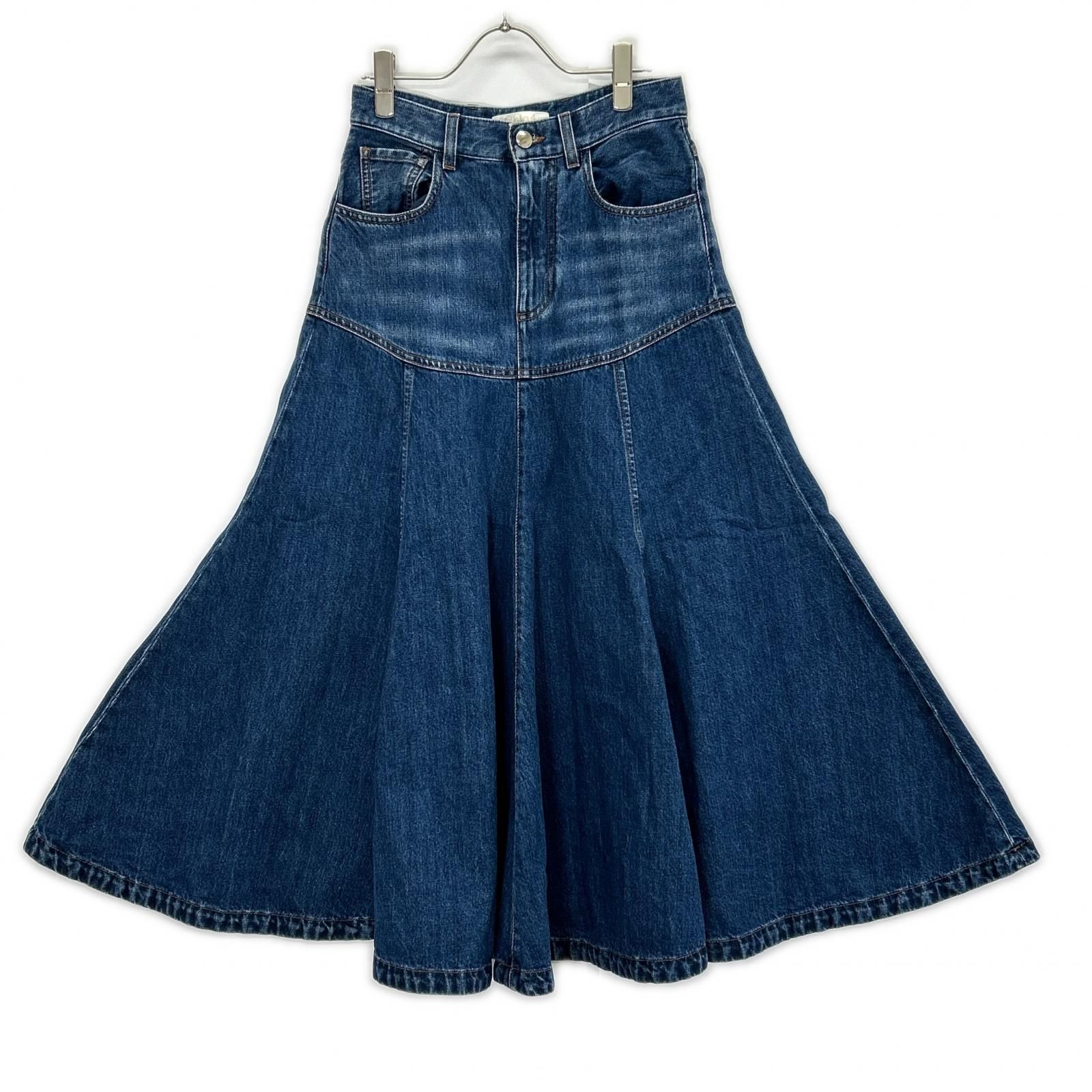 Chloe　クロエ　インディゴ 切り替え デニムフレアスカート